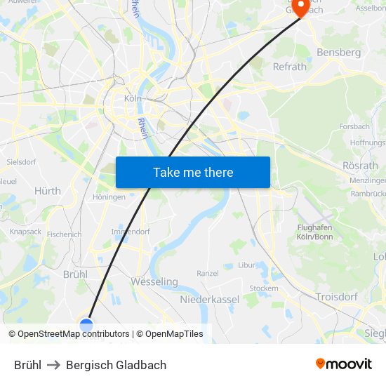 Brühl to Bergisch Gladbach map