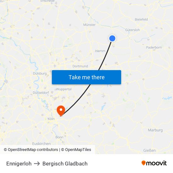 Ennigerloh to Bergisch Gladbach map