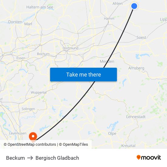 Beckum to Bergisch Gladbach map