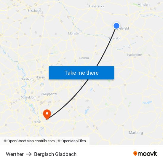 Werther to Bergisch Gladbach map