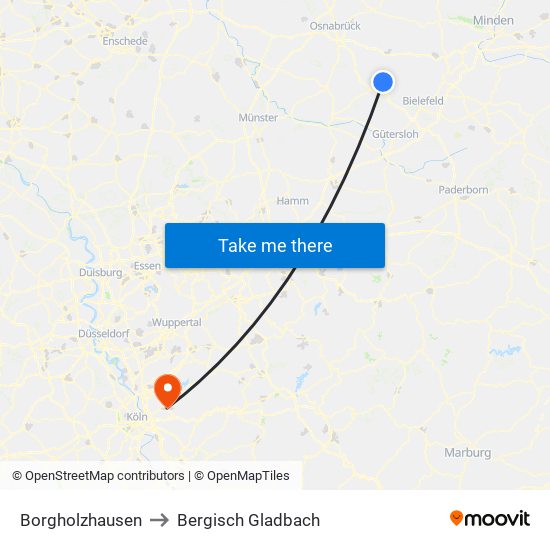 Borgholzhausen to Bergisch Gladbach map