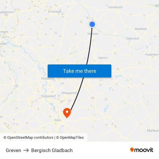 Greven to Bergisch Gladbach map
