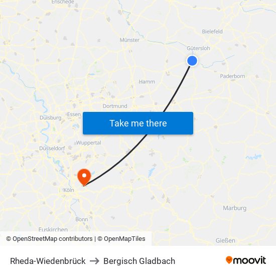 Rheda-Wiedenbrück to Bergisch Gladbach map