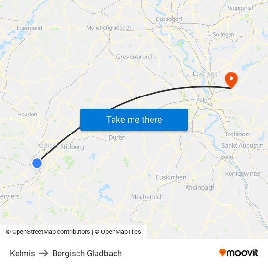 Kelmis to Bergisch Gladbach map