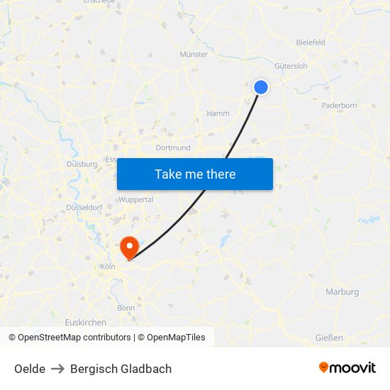 Oelde to Bergisch Gladbach map