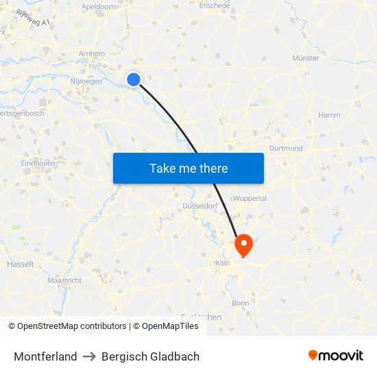 Montferland to Bergisch Gladbach map