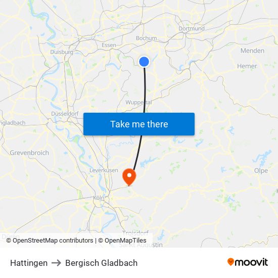 Hattingen to Bergisch Gladbach map