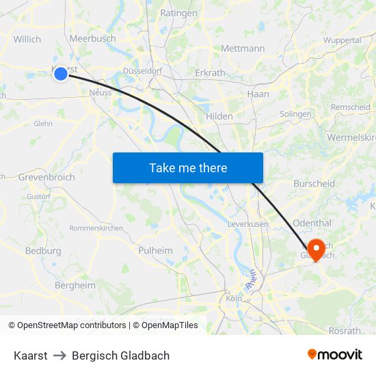 Kaarst to Bergisch Gladbach map