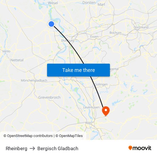 Rheinberg to Bergisch Gladbach map