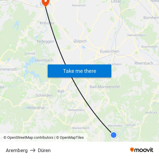 Aremberg to Düren map