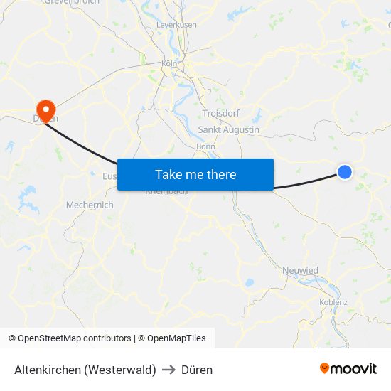 Altenkirchen (Westerwald) to Düren map