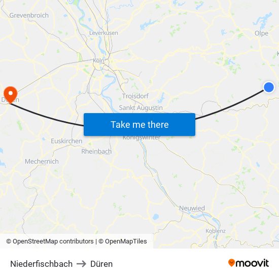 Niederfischbach to Düren map