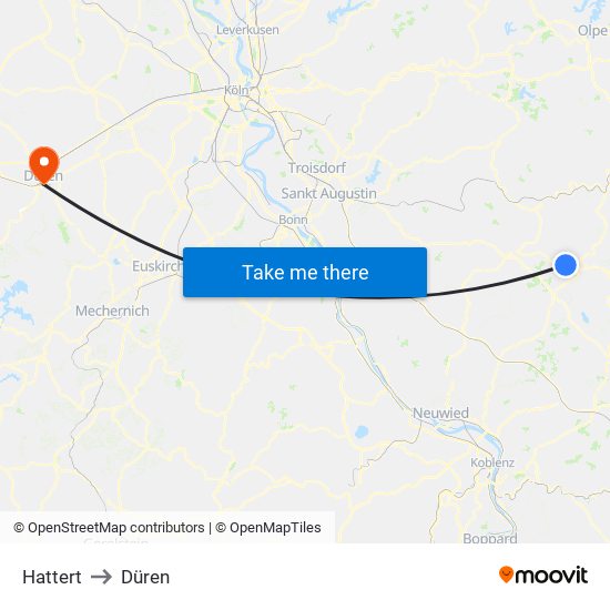 Hattert to Düren map