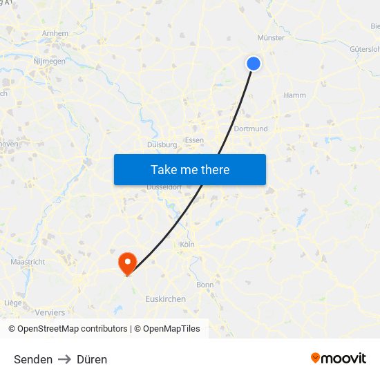 Senden to Düren map