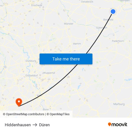 Hiddenhausen to Düren map