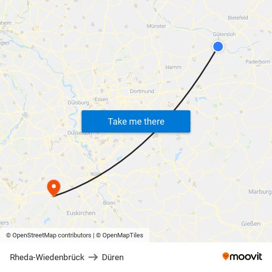 Rheda-Wiedenbrück to Düren map