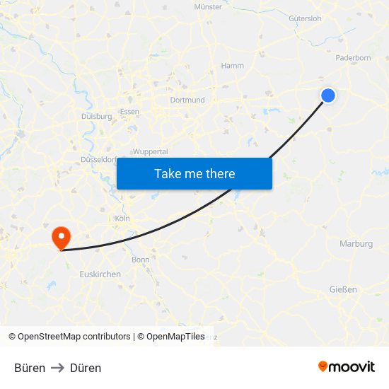Büren to Düren map