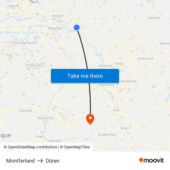 Montferland to Düren map