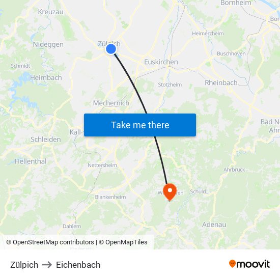 Zülpich to Eichenbach map