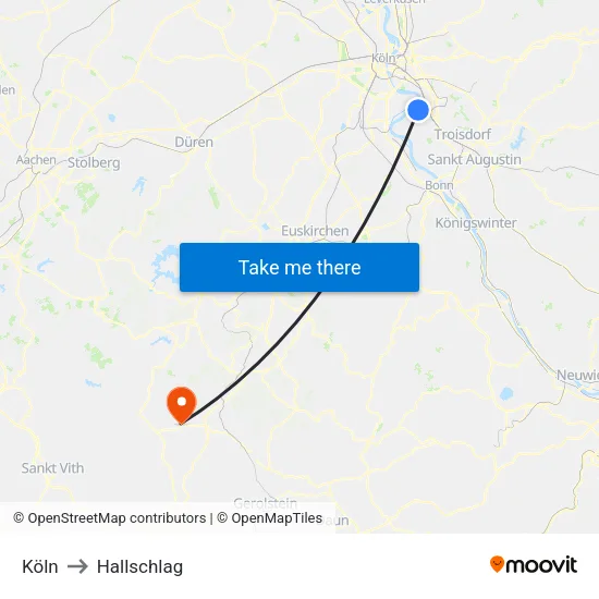 Köln to Hallschlag map