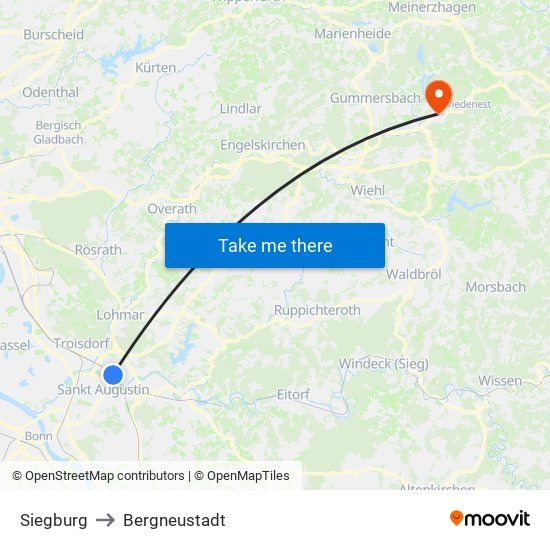 Siegburg to Bergneustadt map