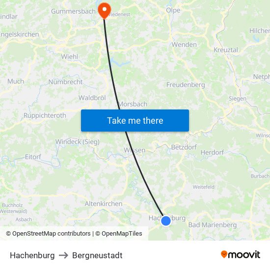 Hachenburg to Bergneustadt map