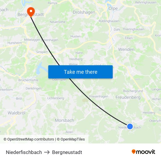 Niederfischbach to Bergneustadt map