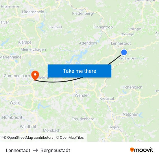 Lennestadt to Bergneustadt map