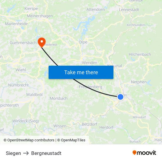 Siegen to Bergneustadt map