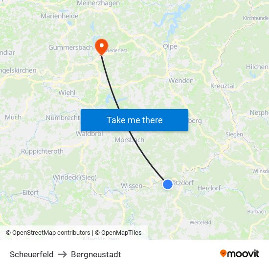 Scheuerfeld to Bergneustadt map