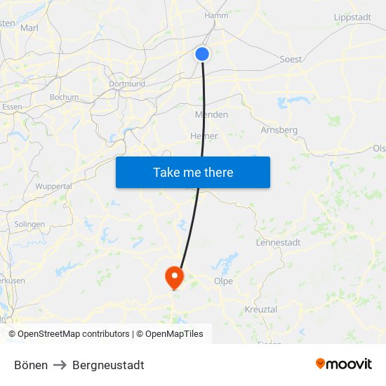 Bönen to Bergneustadt map