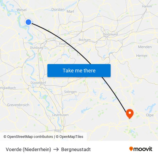 Voerde (Niederrhein) to Bergneustadt map