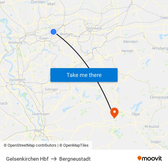 Gelsenkirchen Hbf to Bergneustadt map