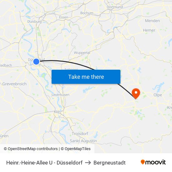 Heinr.-Heine-Allee U - Düsseldorf to Bergneustadt map