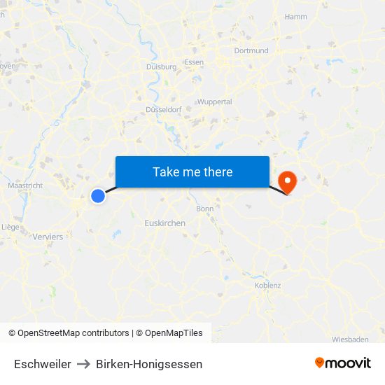 Eschweiler to Birken-Honigsessen map