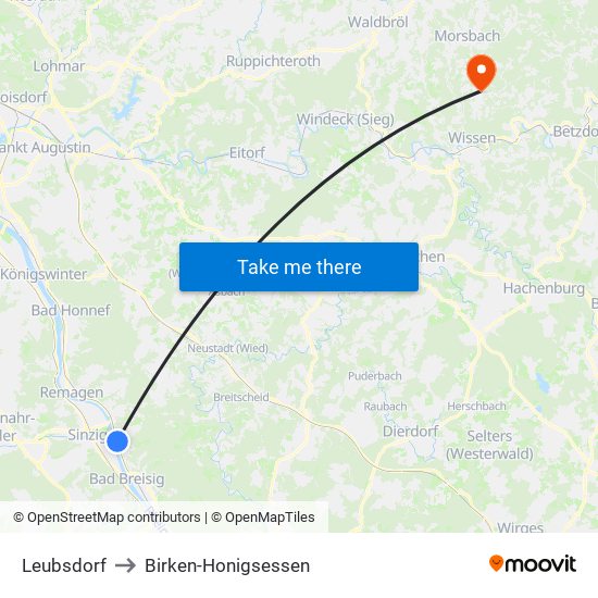 Leubsdorf to Birken-Honigsessen map