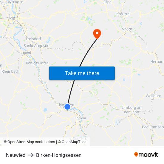 Neuwied to Birken-Honigsessen map