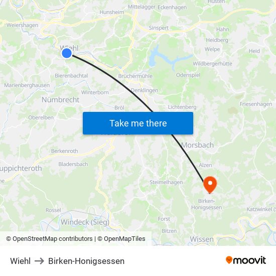 Wiehl to Birken-Honigsessen map