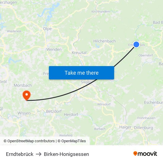 Erndtebrück to Birken-Honigsessen map