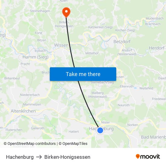 Hachenburg to Birken-Honigsessen map