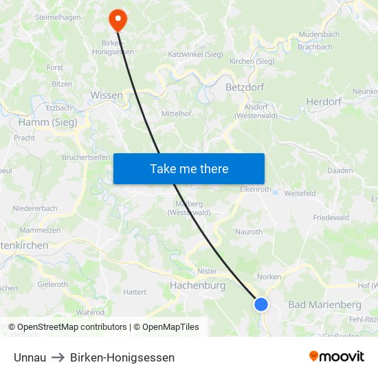 Unnau to Birken-Honigsessen map