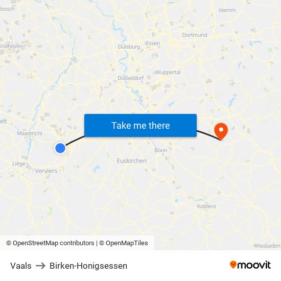 Vaals to Birken-Honigsessen map