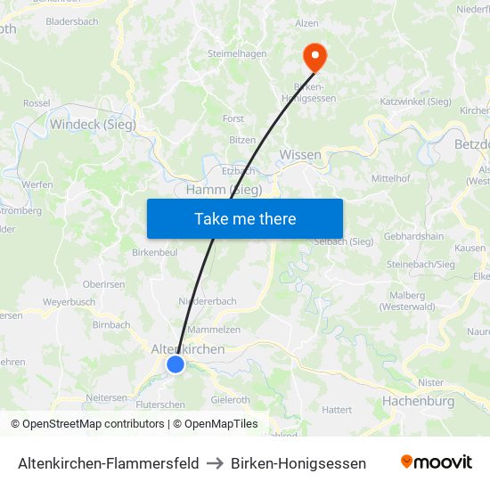 Altenkirchen-Flammersfeld to Birken-Honigsessen map