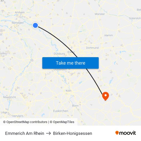 Emmerich Am Rhein to Birken-Honigsessen map