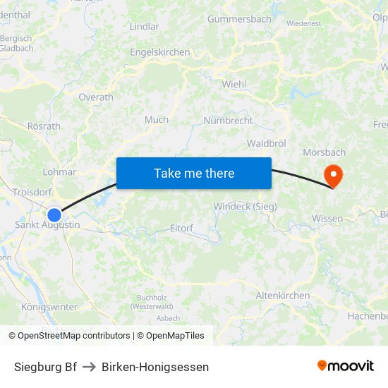 Siegburg Bf to Birken-Honigsessen map