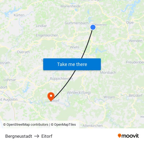 Bergneustadt to Eitorf map