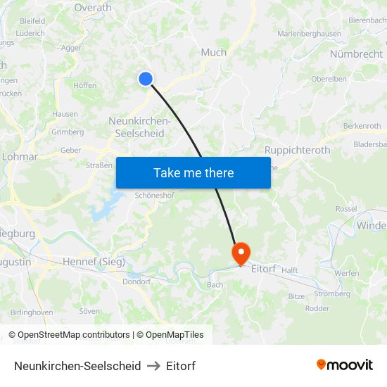 Neunkirchen-Seelscheid to Eitorf map