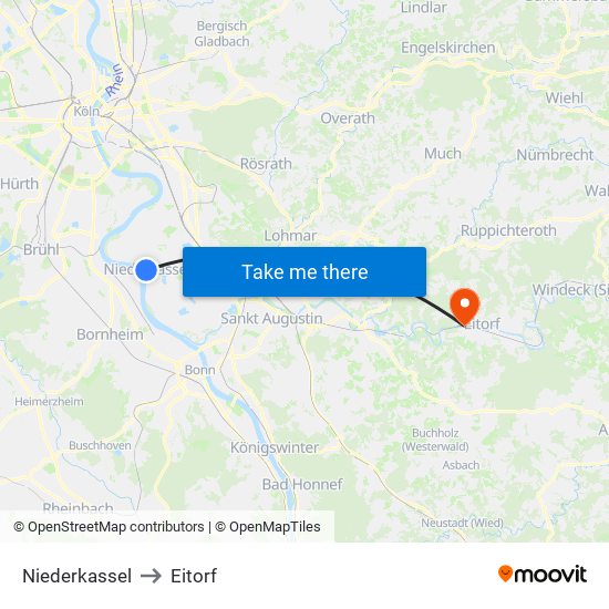 Niederkassel to Eitorf map