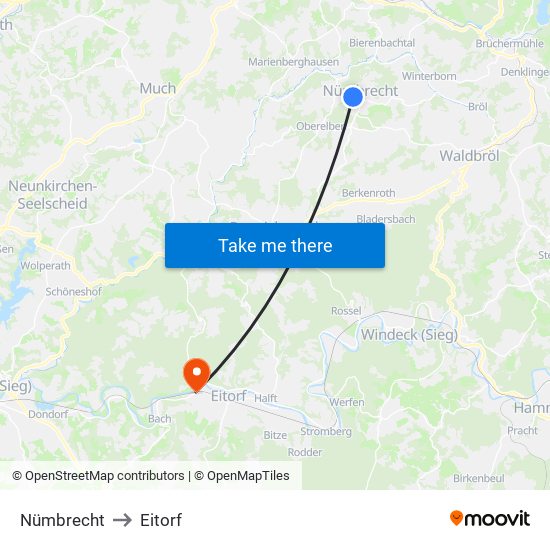 Nümbrecht to Eitorf map