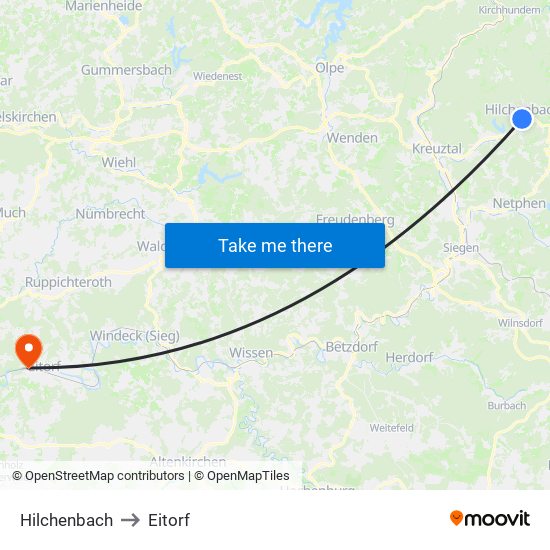 Hilchenbach to Eitorf map